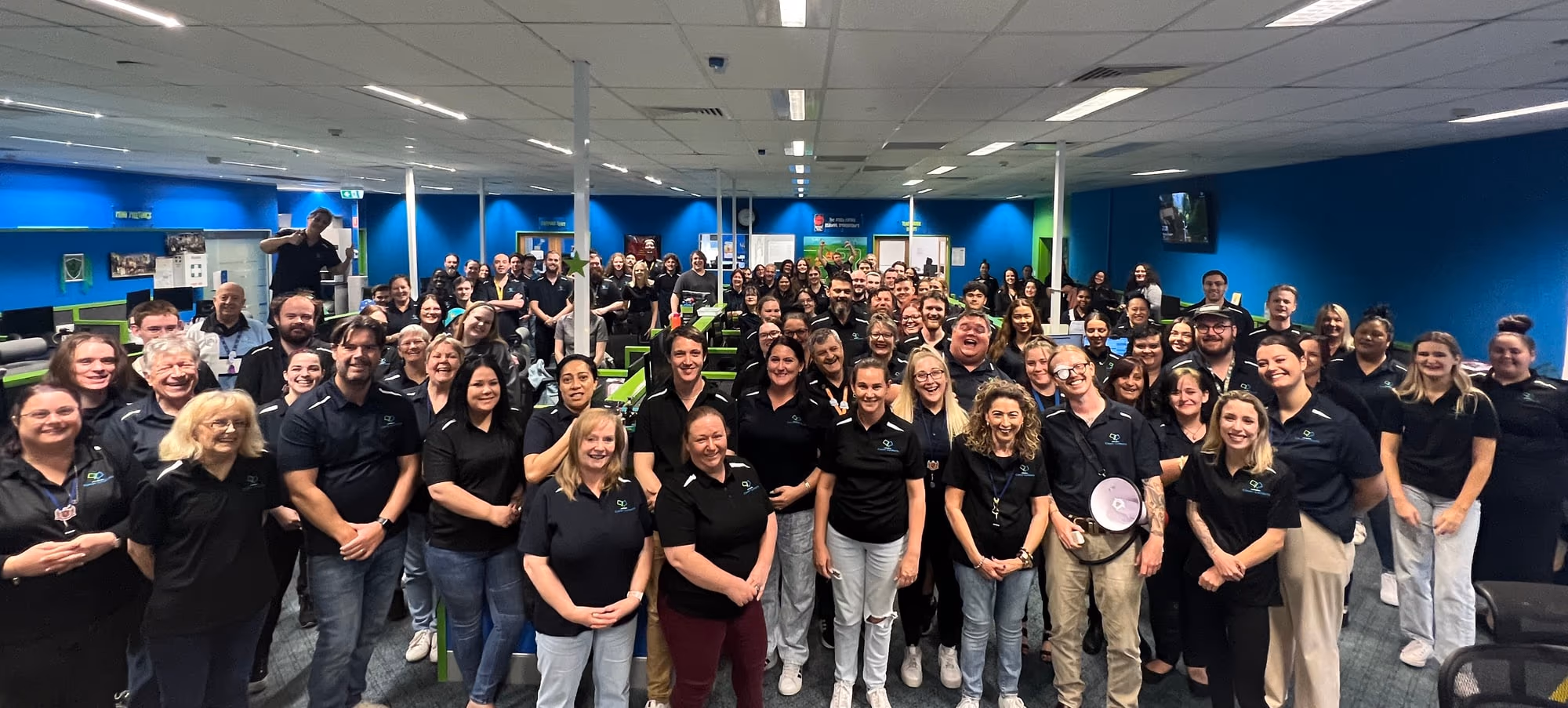 Around 150 Clever Contacts staff gathered together on the Brendale call floor
